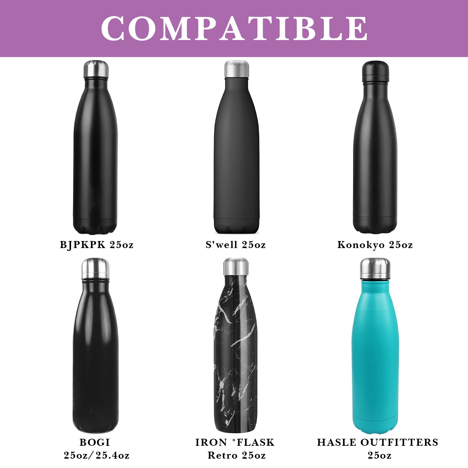 Linkidea 2 Pack Water Bottle Boot Compatible with 25oz S'well ORIGINAL, BJPKPK, Konokyo 25oz Cola Shaped Bottles, Silicone Bottle Boot Bottom Sleeve Cover Protector, Bottle Bumper (Purple)