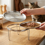 Linkidea Elevated Cat Bowls, 6.7" Extra Wide Raised Cat Food Bowl, Stainless Steel Cat Food Bowls Whisker Fatigue Shallow Dishes, Persian Cat Bowl with 3-Leg Stand - Dishwasher Safe
