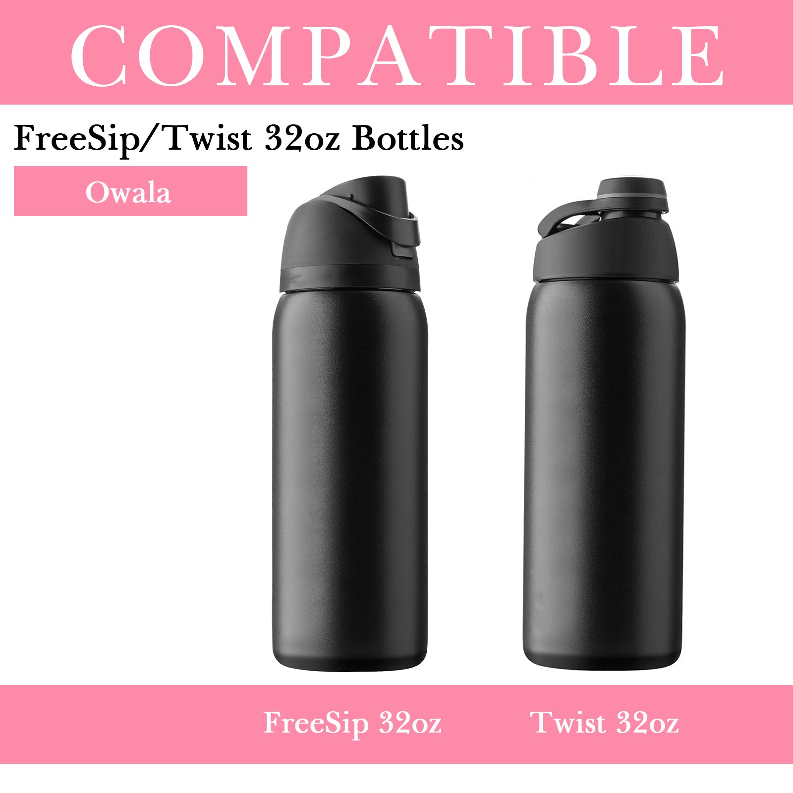 Linkidea 2 Pack Water Bottle Boot Compatible with Owala FreeSip 32oz, Twist 32oz, Silicone Anti-Slip Bottle Bottom Bumper Protector (Light Pink)