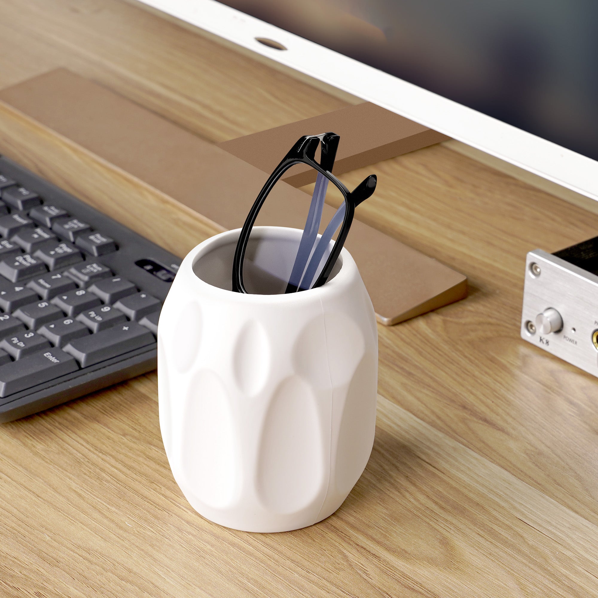 Eyeglasses Holder Stand for Nightstand, White Soft Silicone Reading Eyewear Storage for Office Desk Organizer