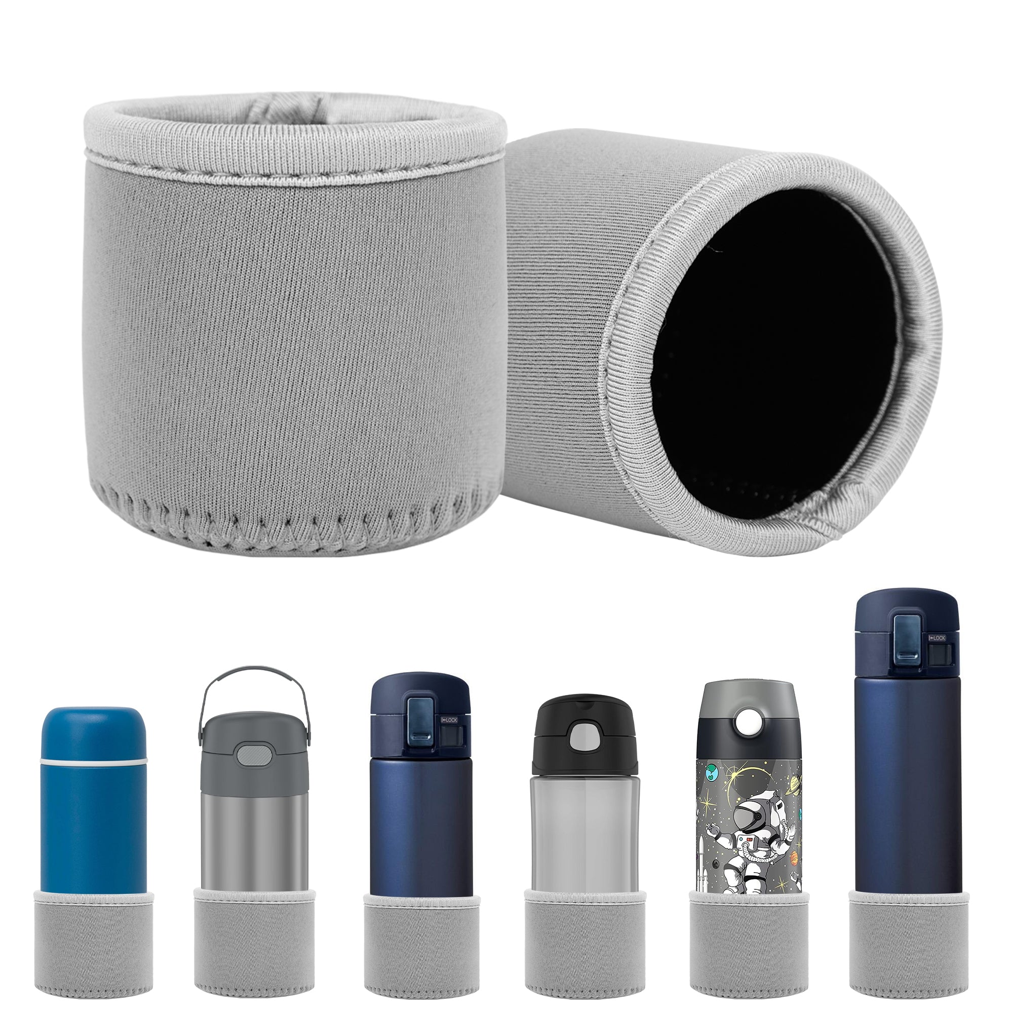 Linkidea 2 Pack Neoprene Water Bottle Boot Compatible with Thermos FUNTAINER Steel/Tritan 12oz/16oz, Ion8 Sport 12oz, JARLSON, Universal 2.3" - 2.7" Bottle Bottom Bumper Protector (Grey)