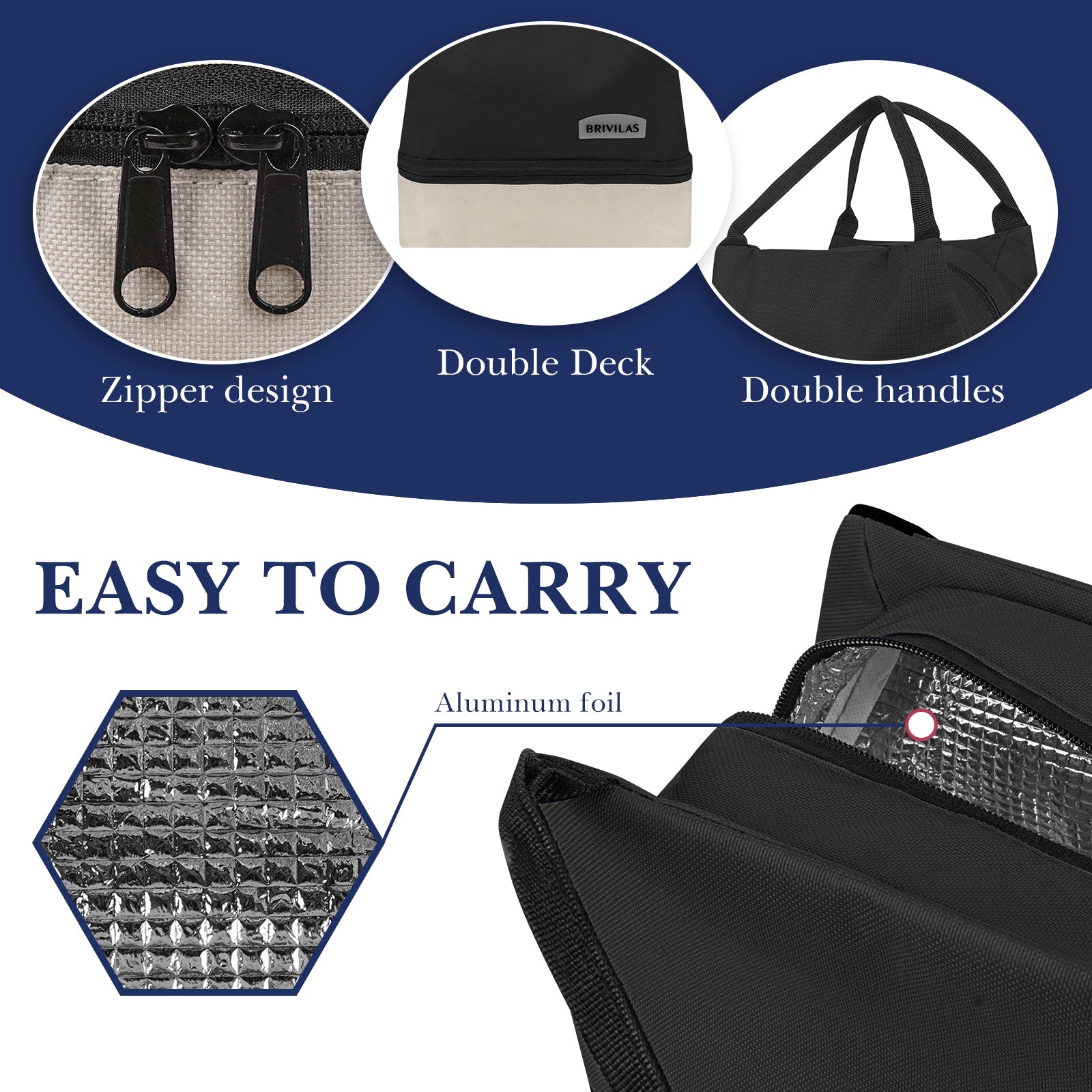 Linkidea Encrypted Oxford Cloth Lunch Bag, Large Capacity Reusable Insulated Lunch Bag for Picnic or Travel, Compatible with B.Box, Sunhanny, Pedeco, QQKO, Xgxn Lunch Box (Black)