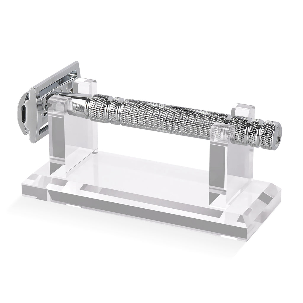 Linkidea Acrylic Men's Razor Stand Holder, Stable Storage Bracket Bathroom Countertop Organizer, Easy Clean, Compatible with Viking Blade Chief, MK-23C, Shaving Revolution (Clear)