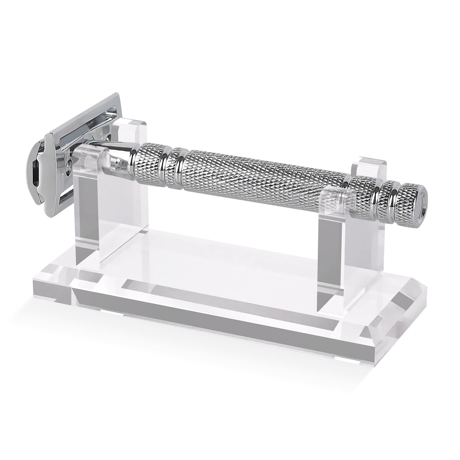 Linkidea Acrylic Men's Razor Stand Holder, Stable Storage Bracket Bathroom Countertop Organizer, Easy Clean, Compatible with Viking Blade Chief, MK-23C, Shaving Revolution (Clear)