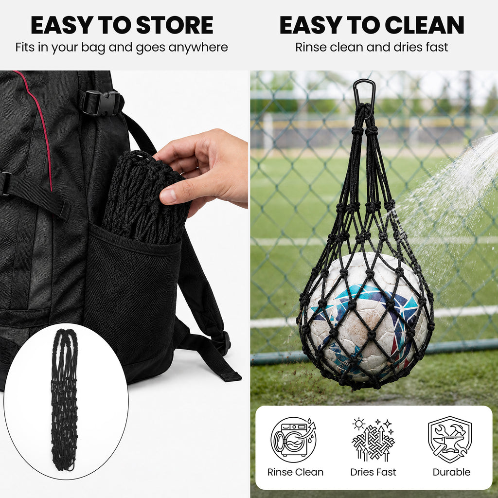 Linkidea 2 Pack Soccer Ball Mesh Bag, Breathable Nylon Soccer Ball Storage Bag, Holds 1 Ball Each (Fits Size 3, 4, 5 Balls), Sports Equipment & Training Bag (Black)