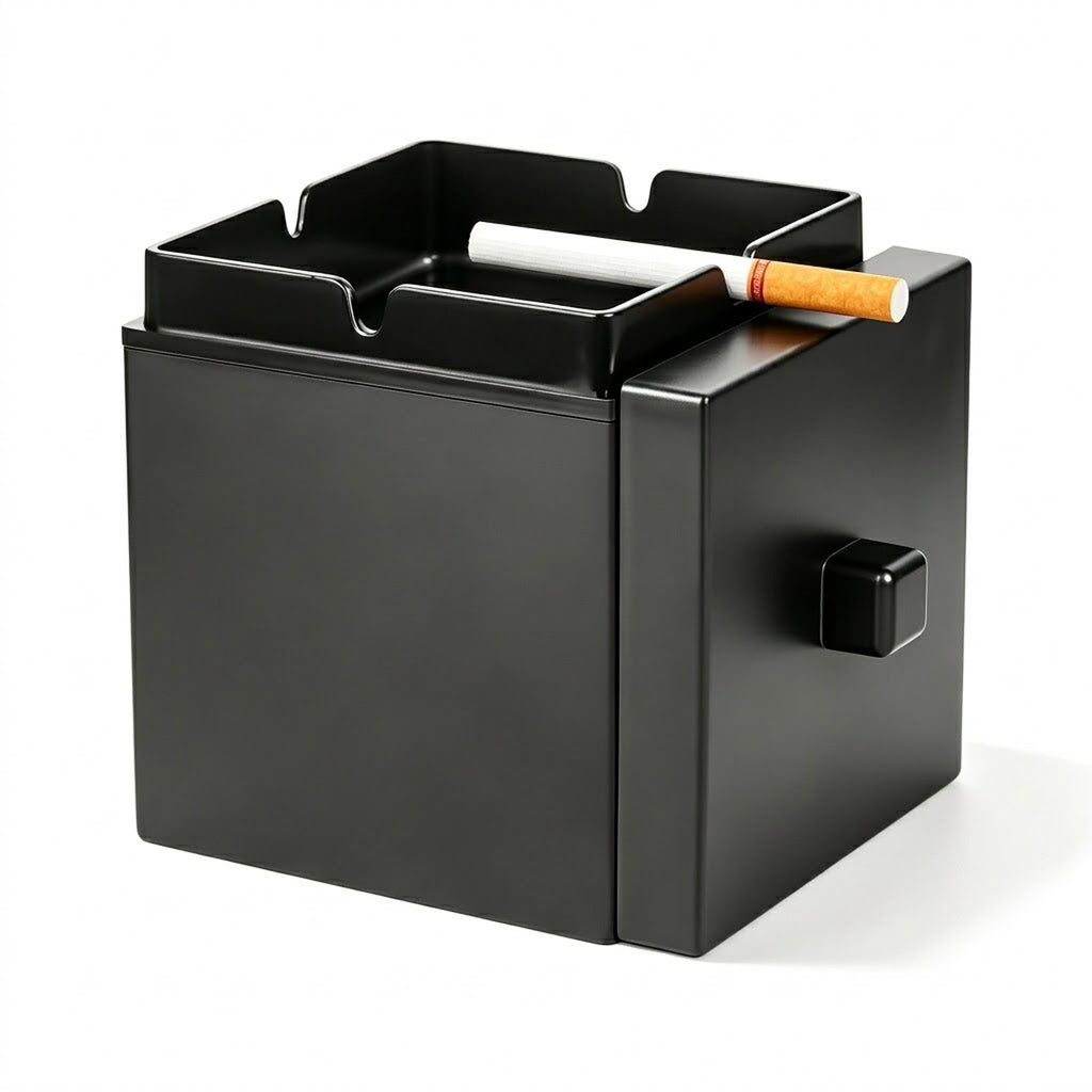 Linkidea Large Stainless Steel Outdoor Ashtray with Windproof Lid, Smokeless Cigarette Holder for Patio, Bar, Office and Home (Black)