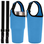 Linkidea 2 Pack Neoprene Tumbler Carrier with Strap Compatible with YETI Rambler Tumbler 30oz, Greens Steel Beast Tumbler 30oz, Waterbottle Sling Bag Holder with Shoulder Strap (Blue)