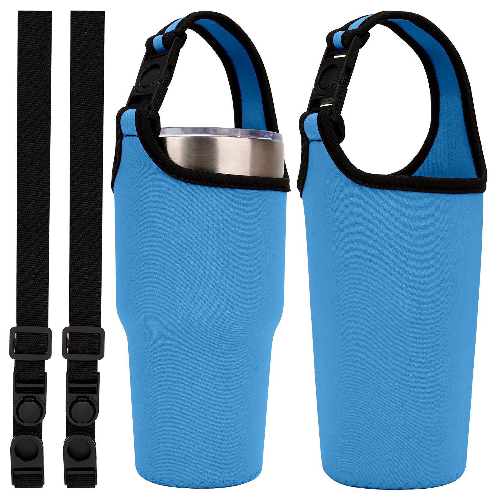Linkidea 2 Pack Neoprene Tumbler Carrier with Strap Compatible with YETI Rambler Tumbler 30oz, Greens Steel Beast Tumbler 30oz, Waterbottle Sling Bag Holder with Shoulder Strap (Blue)