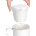 Linkidea Ceramic Tea Infuser with Lid, Tea Strainer Filter for Loose Leaf Tea, Compatible with Most Cup Mouth Diameter 3.15" - 3.5" Round Coffee Mugs, Dishwasher Safe