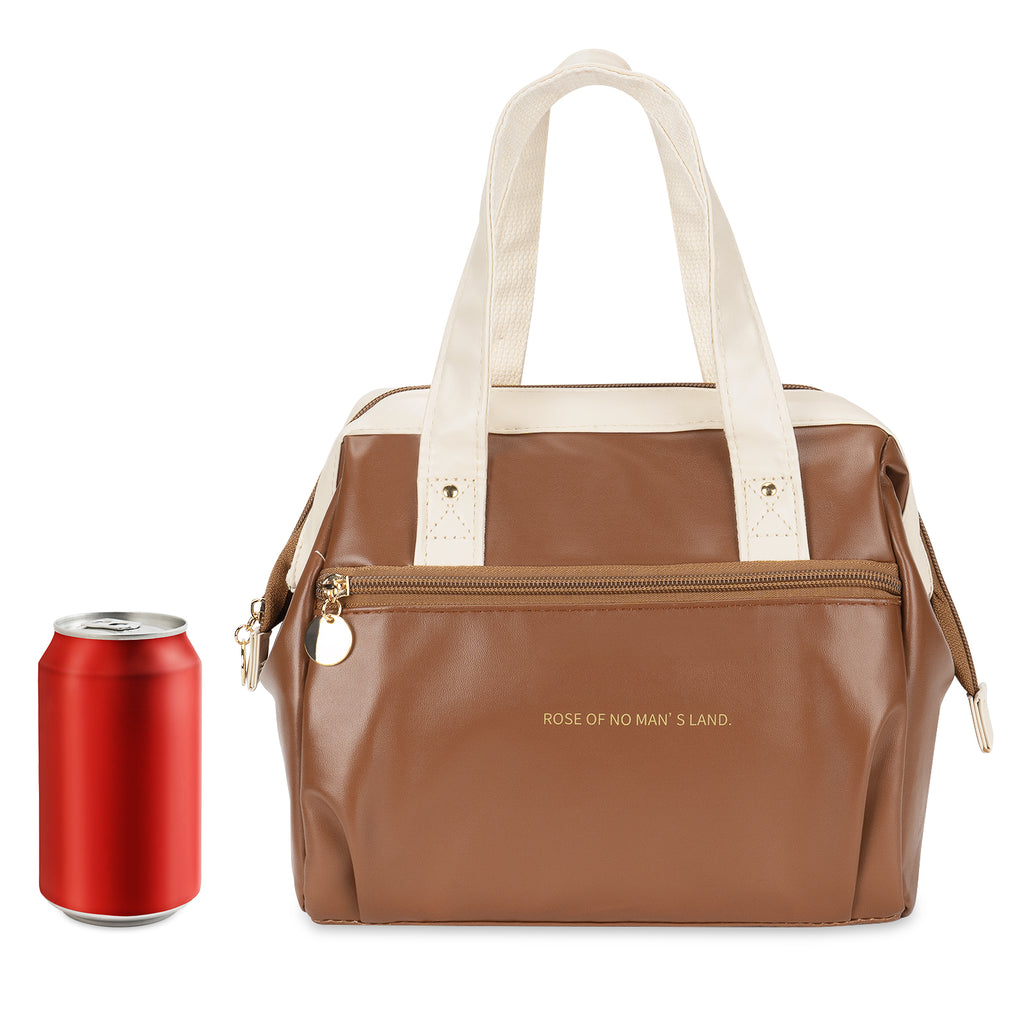 Linkidea Lunch Bag for Women, Portable Lunch Tote with Strap and Zipper, Insulated Lunch Box Fits Work or Travel, Compatible with Amathley, LOVINA Lunch Boxes (Brown)