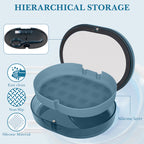 Linkidea Double-layer Storage Case with Mirror for Retainer, Portable Aligner Container Box with Removal Tool, Brush, Child Mouth Guard Denture Holder with Magnetic Closure (Blue)