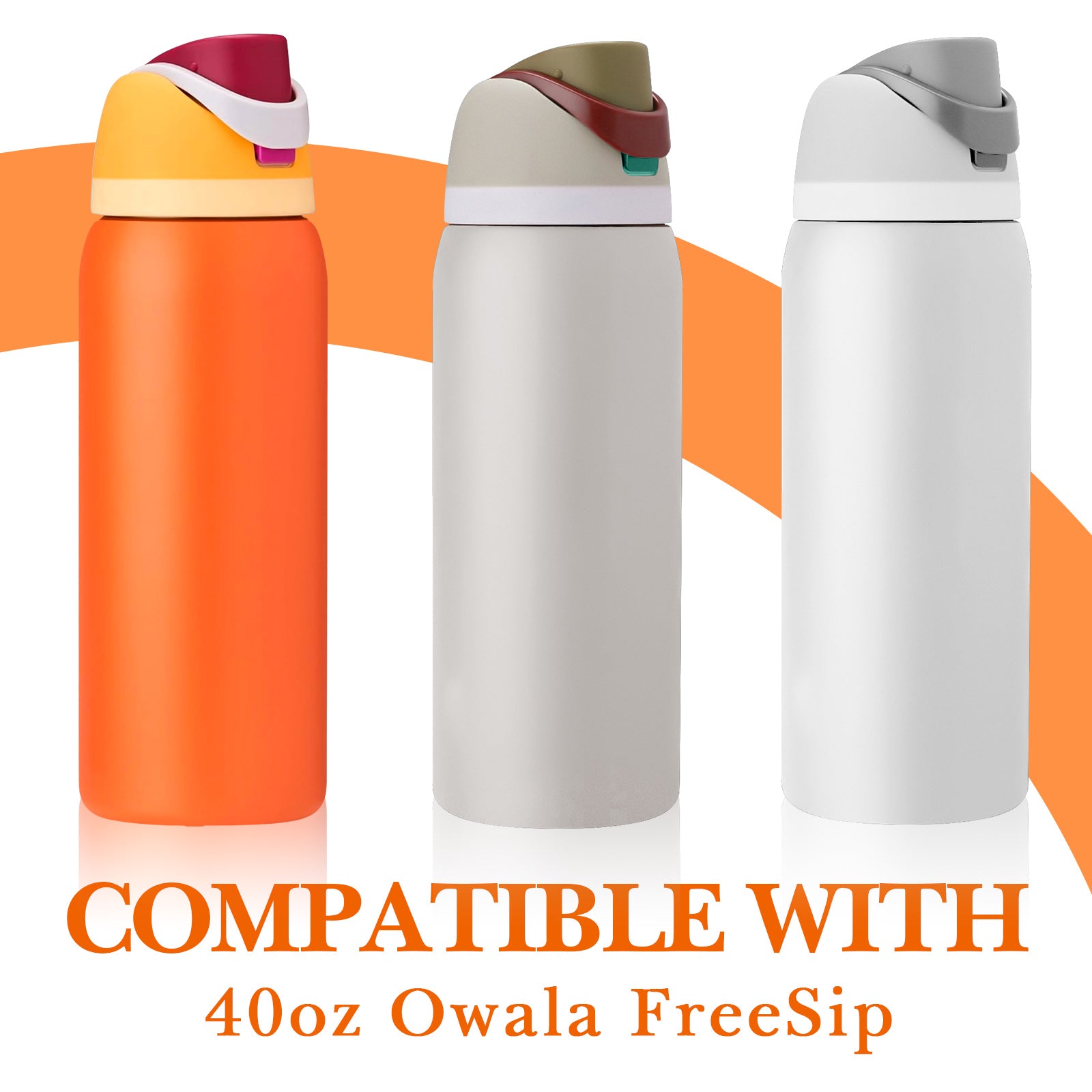 Linkidea 2 Pack Water Bottle Boot Compatible with Owala FreeSip 40oz, Silicone Anti-Slip Bottle Bottom Bumper Protector (Orange)