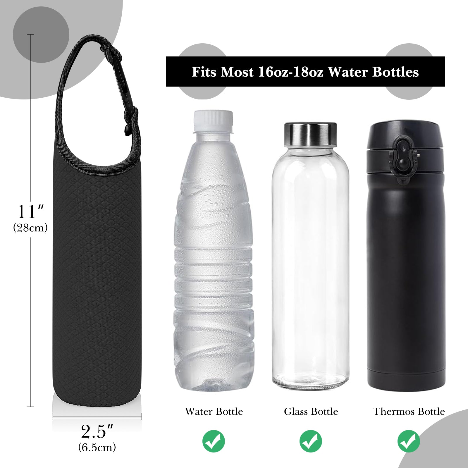 Linkidea Plastic Bottled Water Sleeve with Carry Strap Compatible with 16.9/20 Fl Oz Lifewtr, Smartwater, Portable Disposable Water Bottle Cover Holder for Outdoor, Black