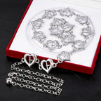 Plus Size Chain Belt for Women, Silver Metal Chain Belt Women Belly Waist Chains, Extra Long Body Chain, 47 Inch Adjustable Chunky Belt Chain (Love Buckle Style)