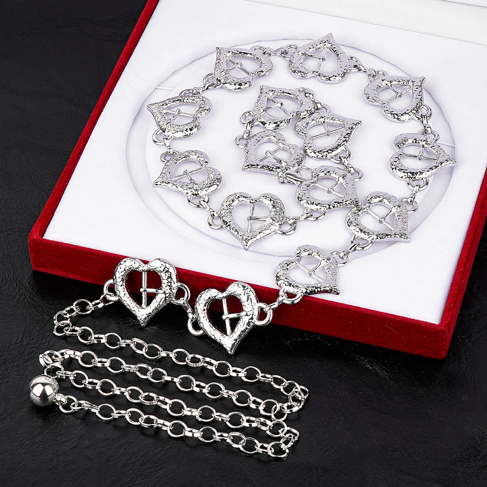 Plus Size Chain Belt for Women, Silver Metal Chain Belt Women Belly Waist Chains, Extra Long Body Chain, 47 Inch Adjustable Chunky Belt Chain (Love Buckle Style)