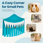 Corner Fleece Hideout Hammock for Small Animals, Cozy Hanging Cage Bed with Tassel Curtain, Soft Habitat Shelter with 3 Metal Hooks for Guinea Pigs, Rabbits, Rats, Ferrets, Chinchillas