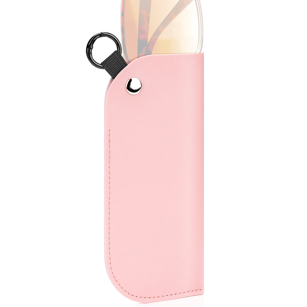 Extra Large Sunglasses Pouch Case with Hook Ring, Vegan Leather Oversized Sun Glasses Organizer Soft Bag Compatible with Gucci GG0981S GG0908S GG1223S GG1370S Versace VE2255 (XXL, Pink)