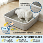 50 Pack Cat Litter Box Liners, Disposable Elastic Edge Kitty Litter Pan Bags, Leak-Resistant Plastic Trash Bags, Compatible with Large Open-Top and Covered Cat Litter Boxes