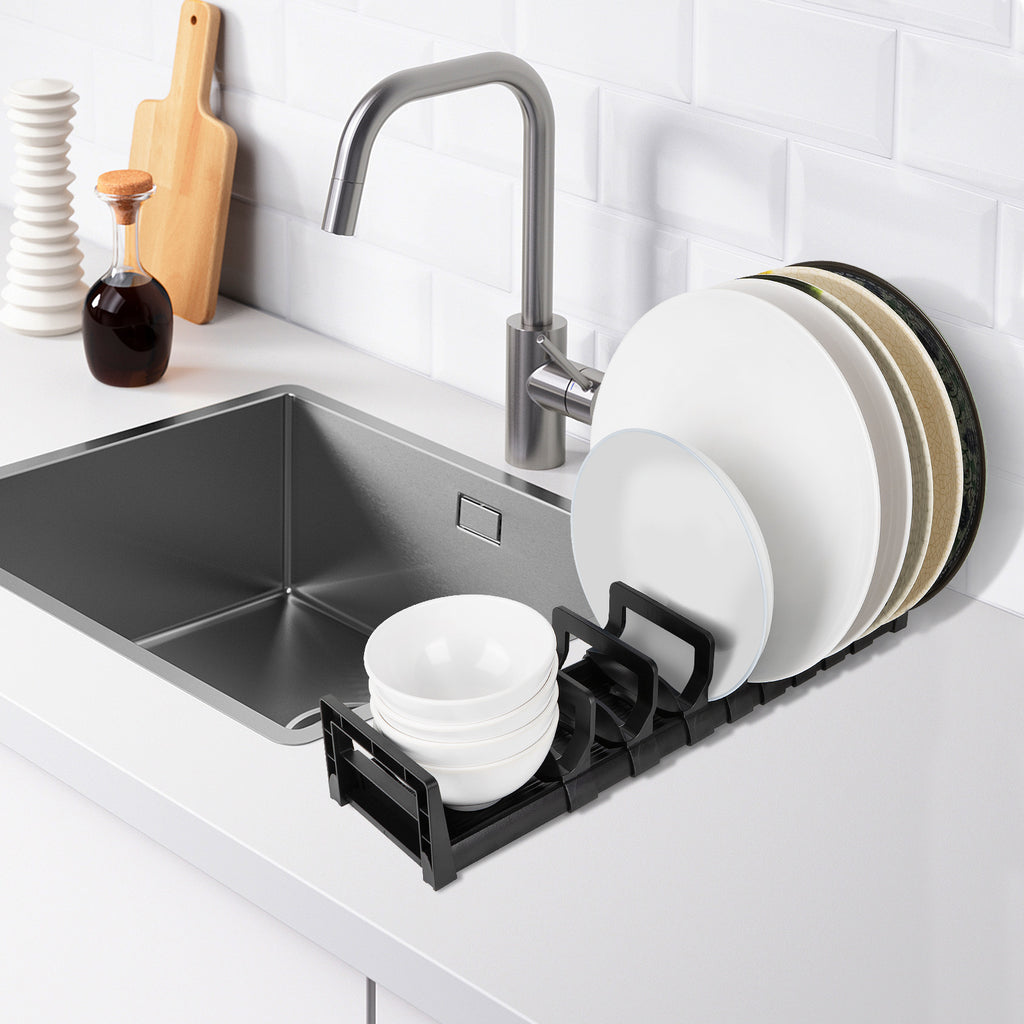 Linkidea Small Multifunction Dish Drying Rack, Drain Water Drying Rack, Dish Drainer for Kitchen Counter Sink (Black)