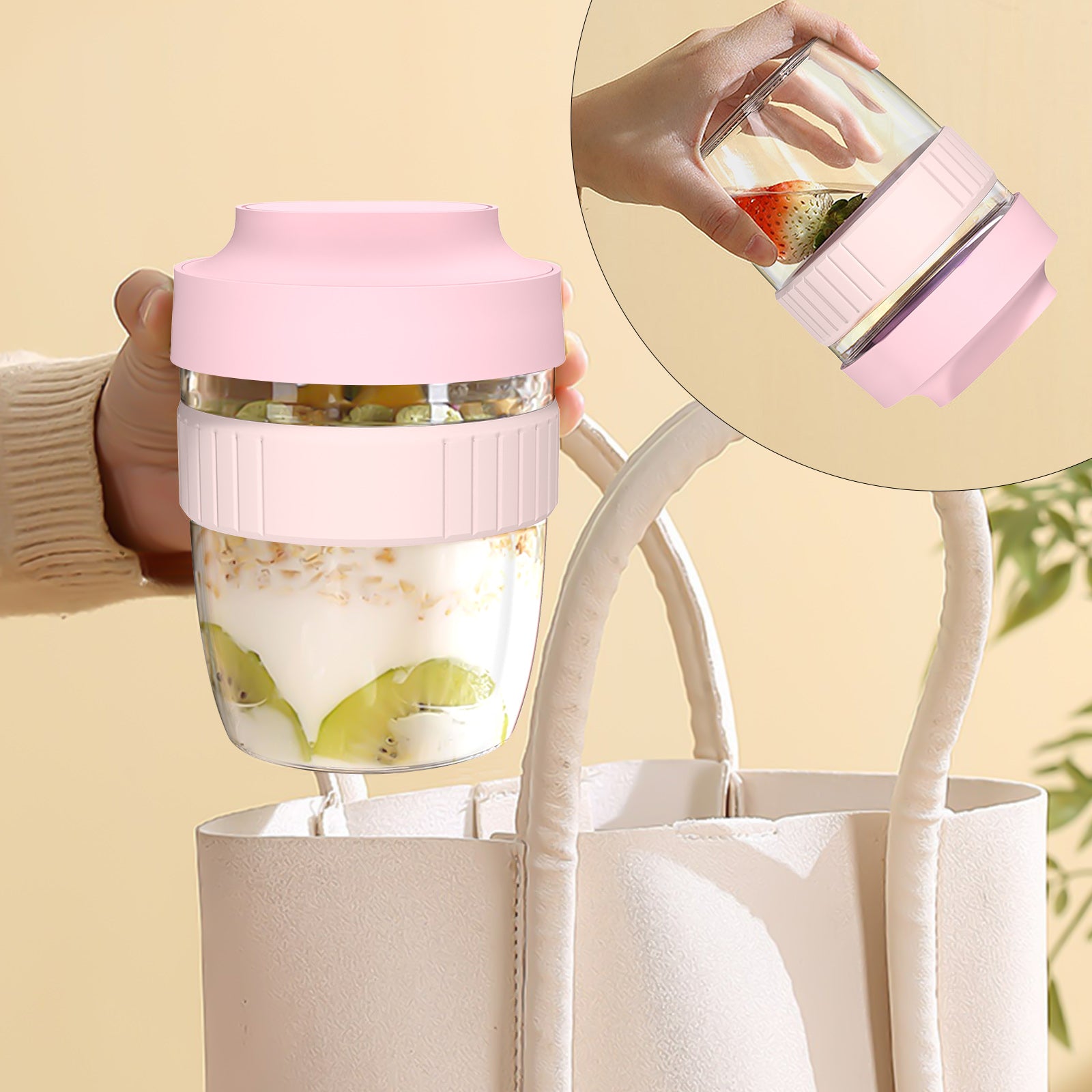 Linkidea Overnight Oats Containers with Lids, 19.2 oz Airtight Plastic Yogurt Cups with Spoons and Lids, Portable Overnight Oat Container for Milk, Cereal, Fruit, Yogurt, Fits Work/Picnic (Pink)