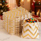 Linkidea 12 PCS Burlap Gift Drawstring Bags, 5.5'' x 3.9'' Striped Linen Pouch for Party Favors, Candy, Jewelry, Rustic Wedding Decoration(Striped Pattern)