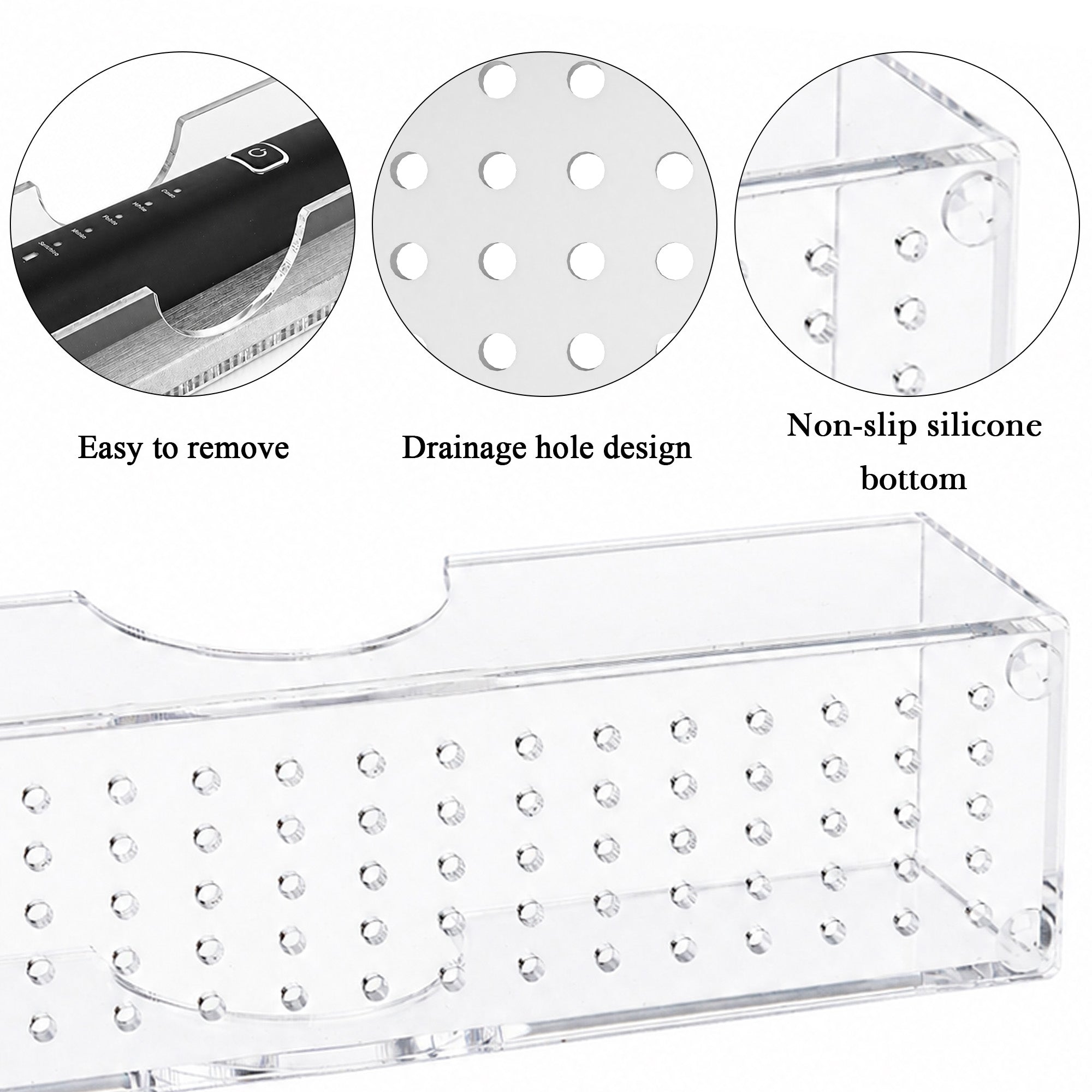 Linkidea Acrylic Electric Toothbrush Holder with Diatomite Drying Stone, Bathroom Drawer Organizer with Drainage Hole, Compatible with Philips Sonicare, Oral-B CrossAction (Transparent)