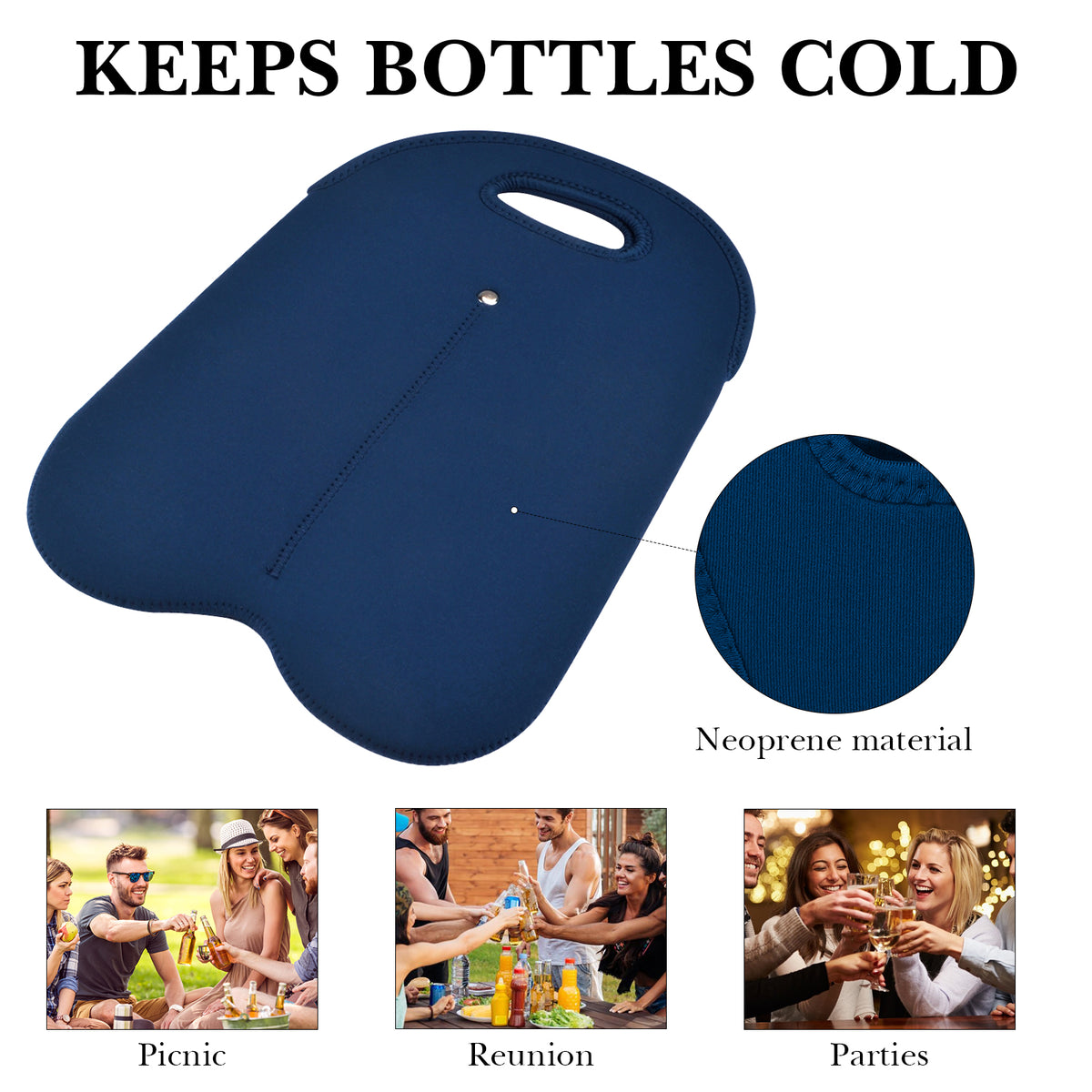 Linkidea Wine Travel Cooler Bag Holder, Portable Picnic Beverage Tote, Two Slots Beer Insulated Neoprene Handbag (Blue)