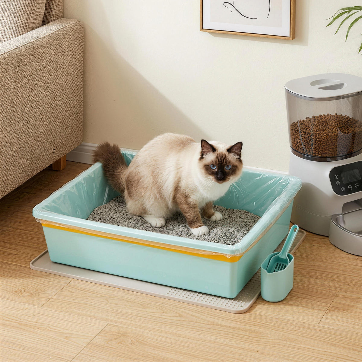 Self-Adhesive Cat Litter Box Liners, Cut-to-Fit Disposable Kitty Litter Pan Liner Sheets, Leak-Resistant Plastic Litter Tray Protector for Custom-Size Cat Boxes