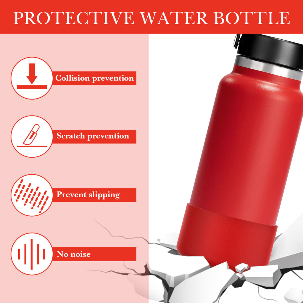 Linkidea Water Bottle Boot Compatible with Hydro Flask Wide Mouth Flex Cap/Straw Lid/Chug Cap 32oz/40oz, Silicone Bottle Bottom Sleeve Cover Protector, Bottle Bumper (Red / 2 Pack)