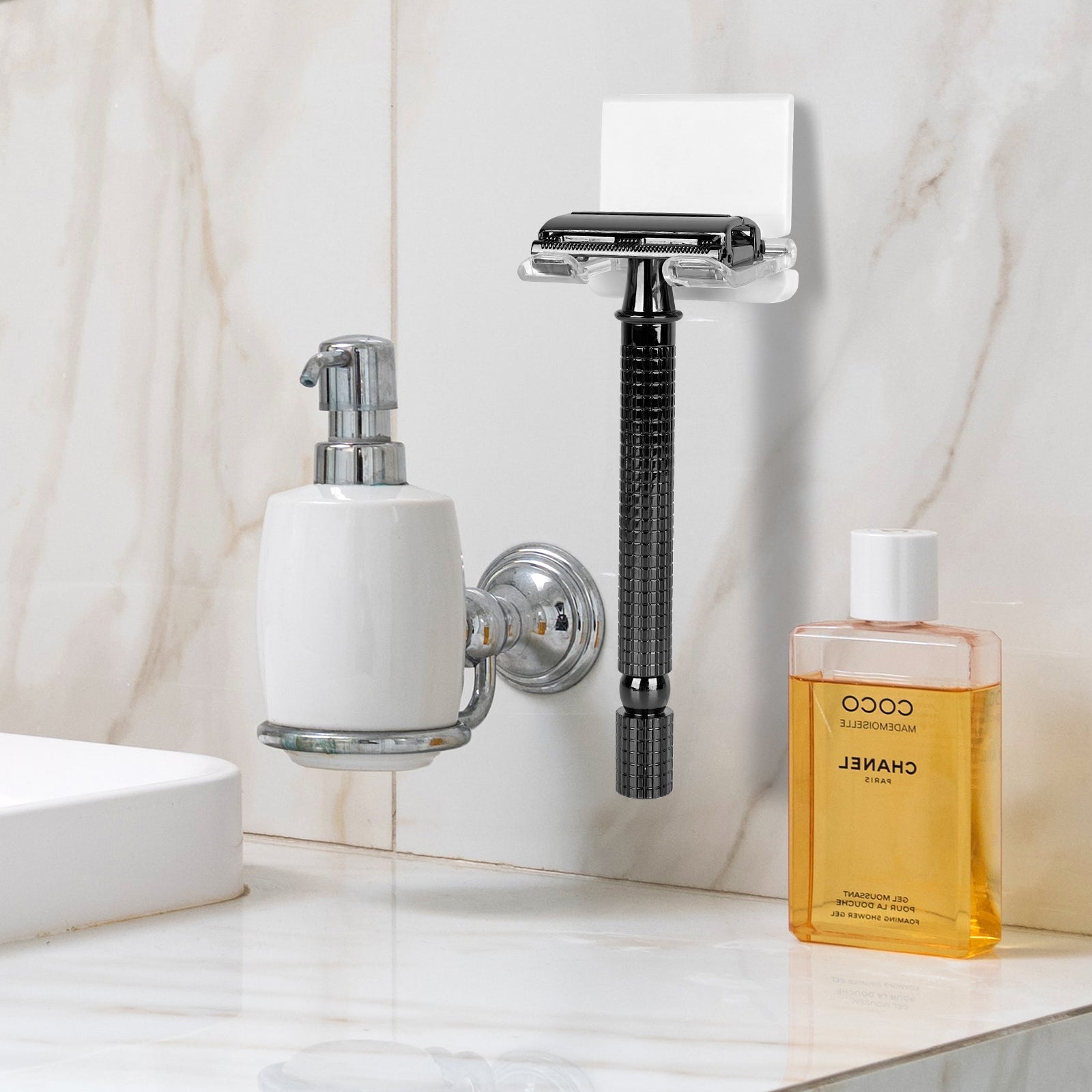 Linkidea 4 Pack Plastic Razor Holder for Bathroom, Compatible with Harry's 5 Blade, DORCO Dorco Pace 6 Pro, Gillette, Foldable Shaver Stand (White)