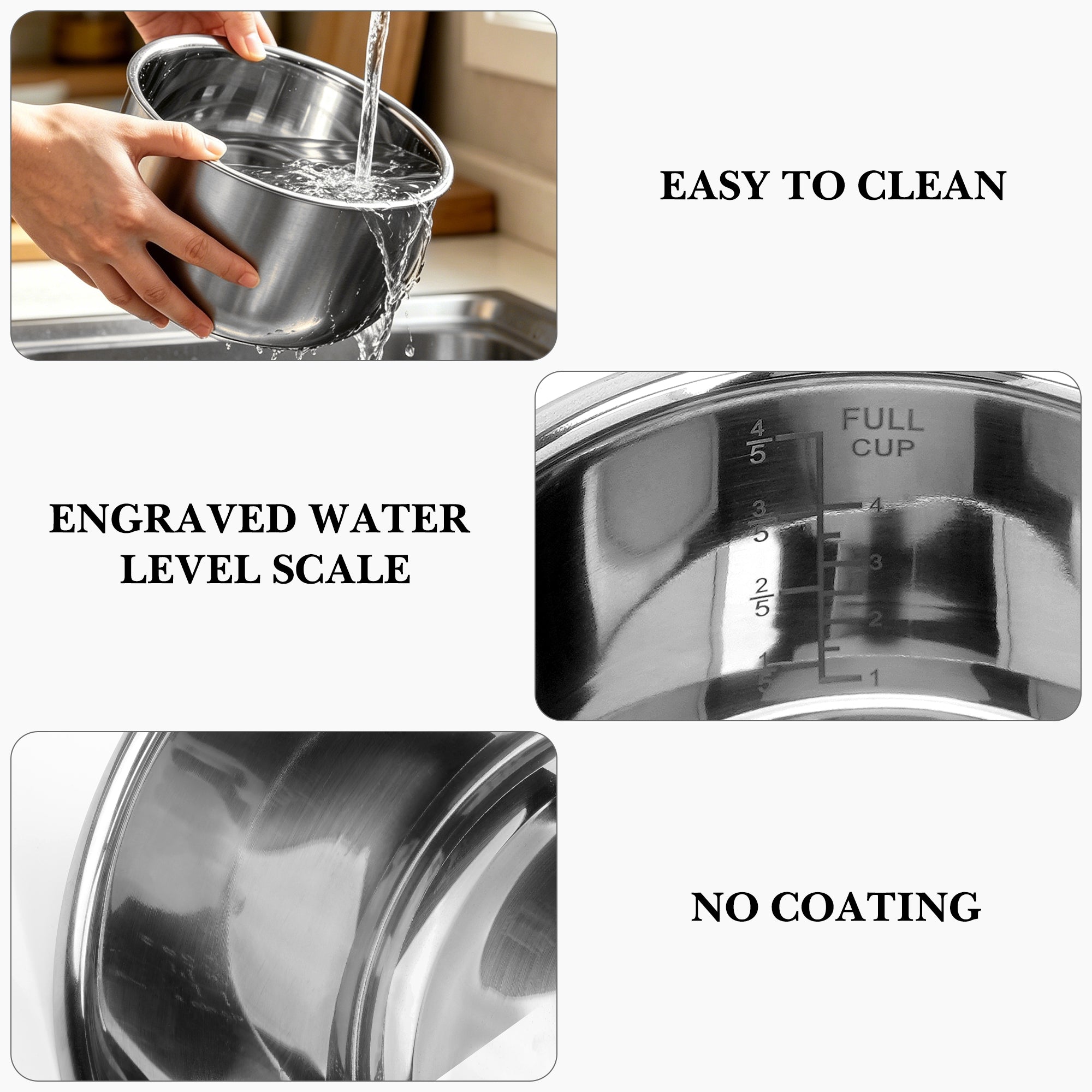 Linkidea Rice Cooker Stainless Steel Inner Pot Compatible with Zojirushi NS-WAC10, NS-TGC10, AROMA ARC-6106, Dishwasher Safe, No Coating Replacement Bowl