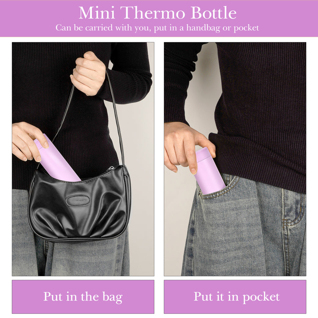 Linkidea 5oz (150ml) Mini Water Bottle, Small Vacuum Insulated Stainless Steel Travel Bottle for Hot & Cold Drinks, Thermo Flask Fit Handbag, Purse and Pocket (Purple)