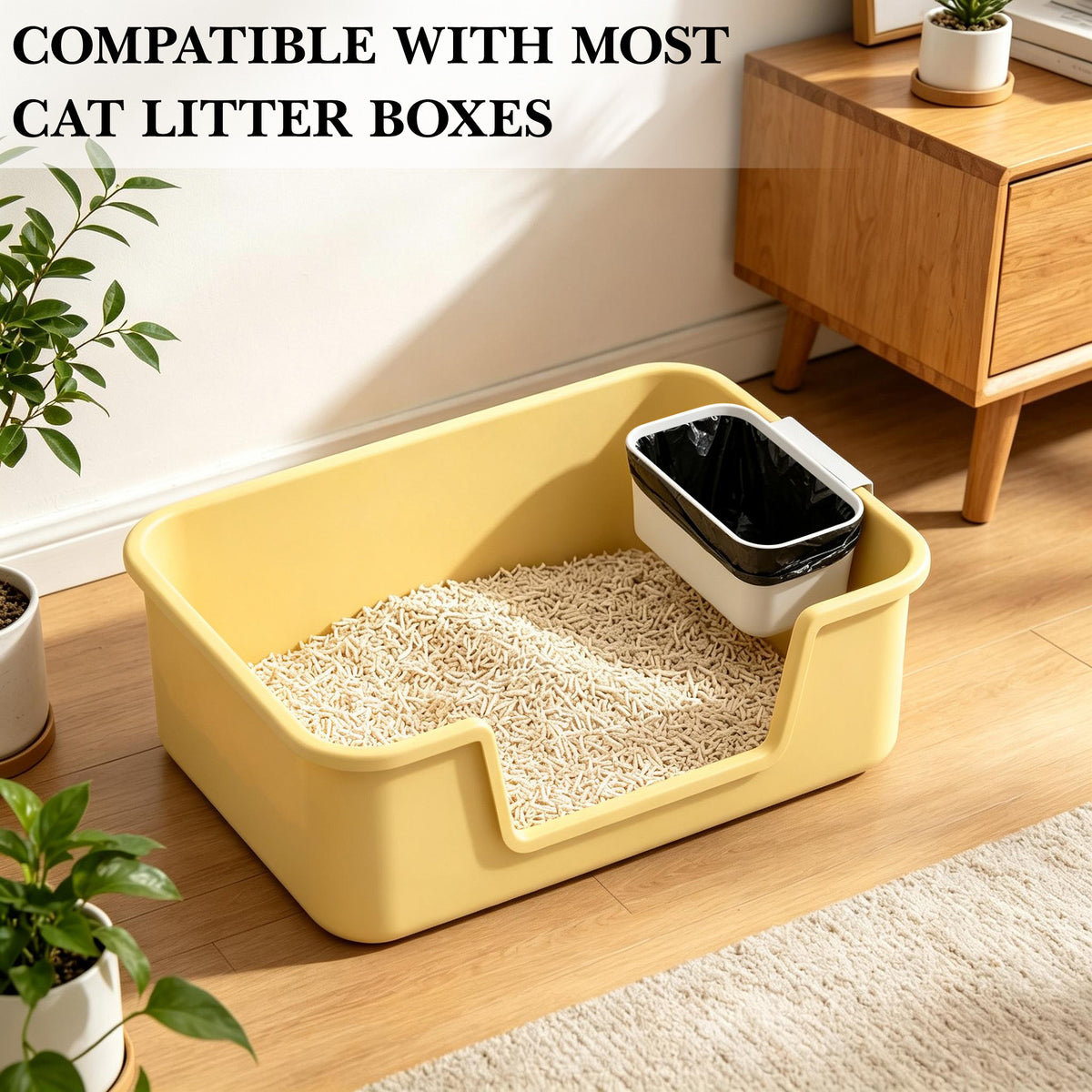 Cat Litter Waste Bin Kit with 100 Liners & Storage Hook, Hanging Disposal Container for Litter Box Sidewall, Space-Saving Scoop Station for Daily Cleanup