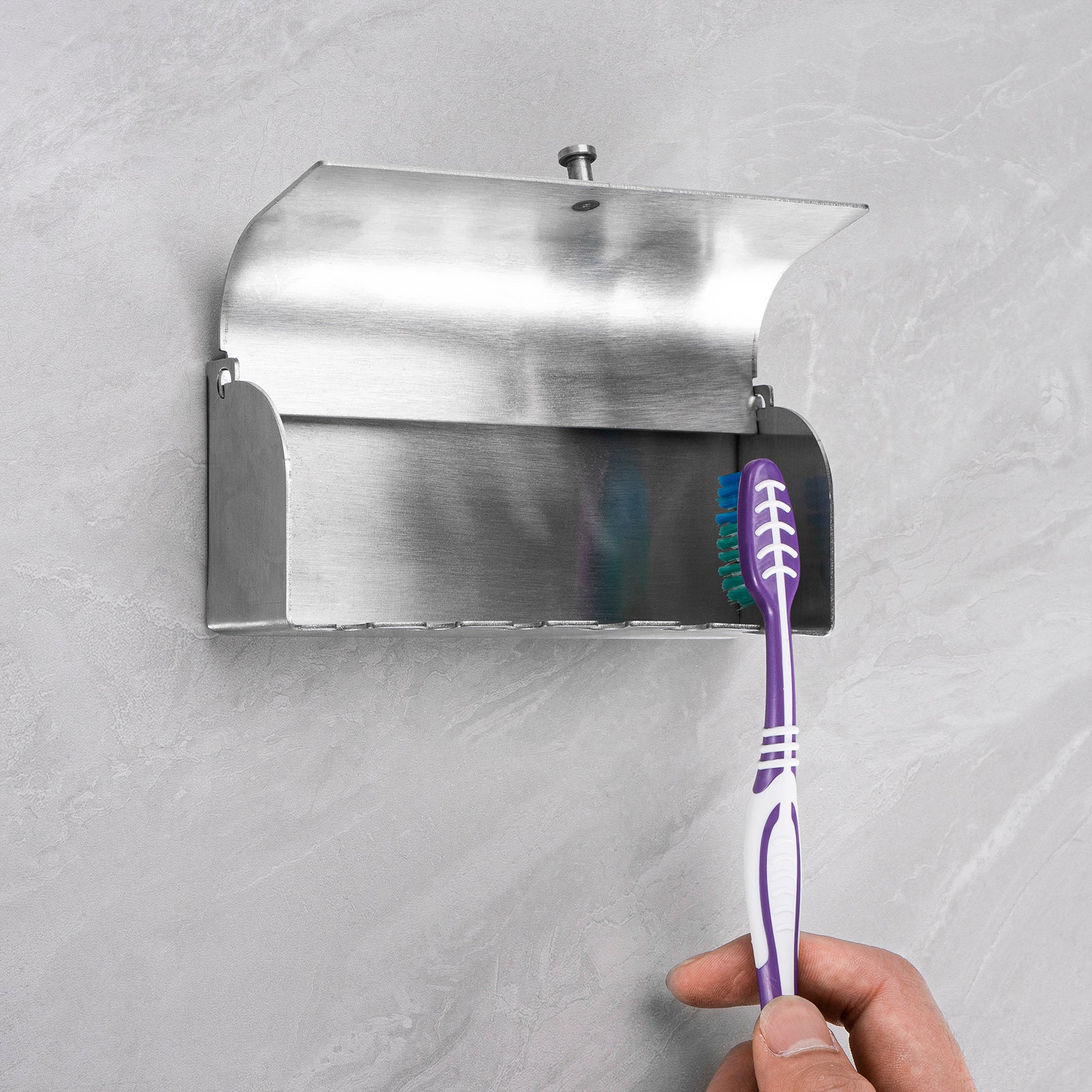 Linkidea Wall Mount Toothbrush Holder with Cover for Bathroom, Shower, Stainless Steel Self Adhesive Wallmount 6 Slots Tooth Brush Hanger