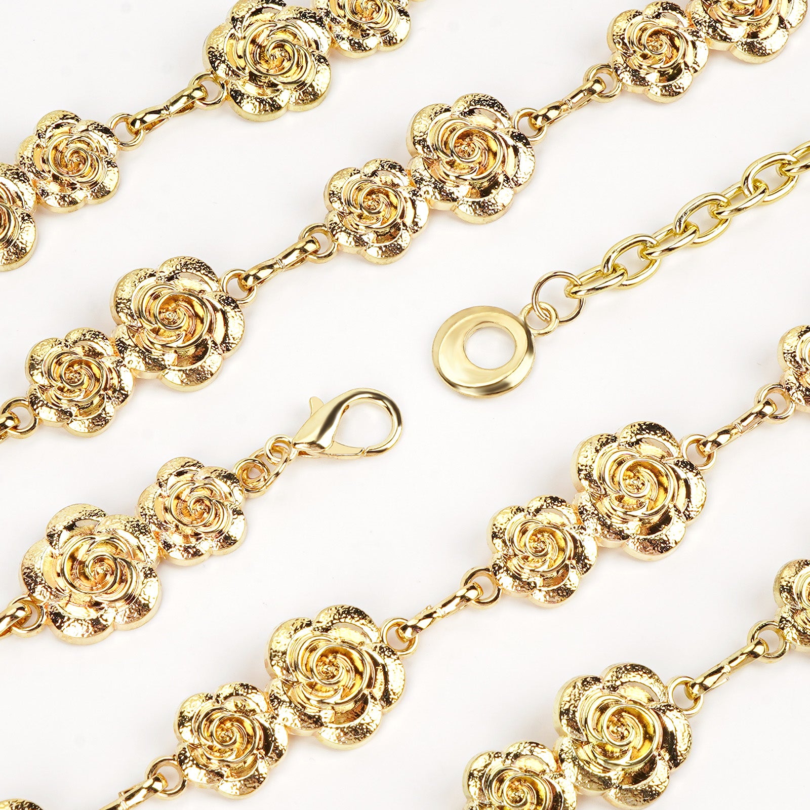 Plus Size Chain Belt for Women, Gold Rose Metal Fashion Belly Waist Chain, Max 69 Inch Adjustable Chunky Body Accessory (XXXL)