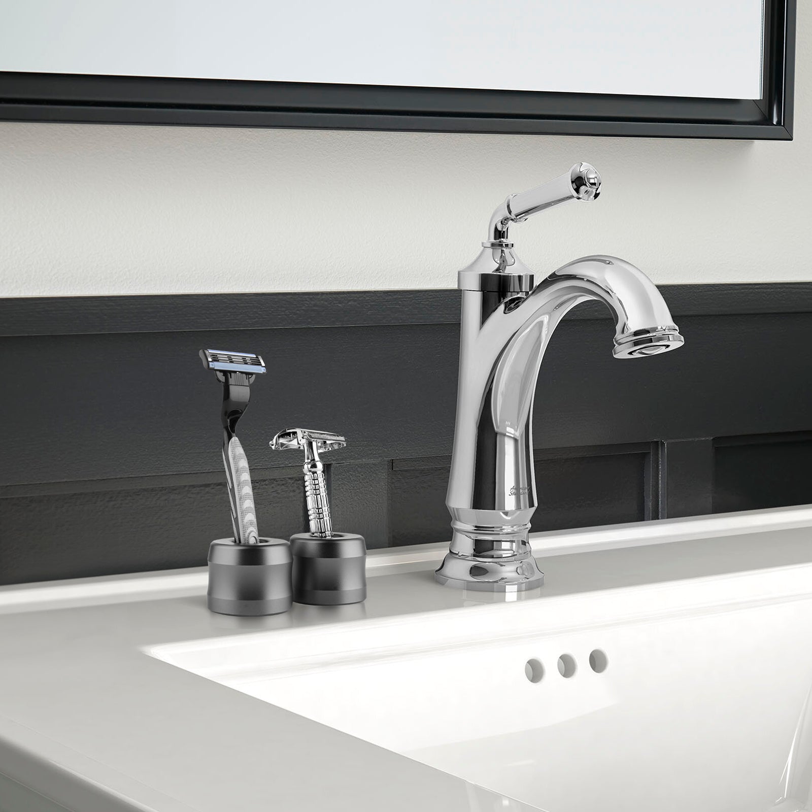 Linkidea 2 Pack Safety Razor Stand, Opening Dia 0.7" (18.5mm) Men Shaving Stand for Bathroom Countertop Compatible with Gillette SkinGuard (Dark Grey)