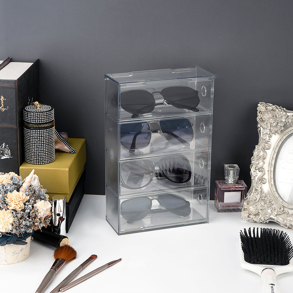 Acrylic Sunglasses Organizer for Extra Large Sunglasses, Glasses Holder Sunglass Display Stand with 4 Drawers, Sun Glasses Storage Compatible with Gucci GG0876S GG0875S GG1020S