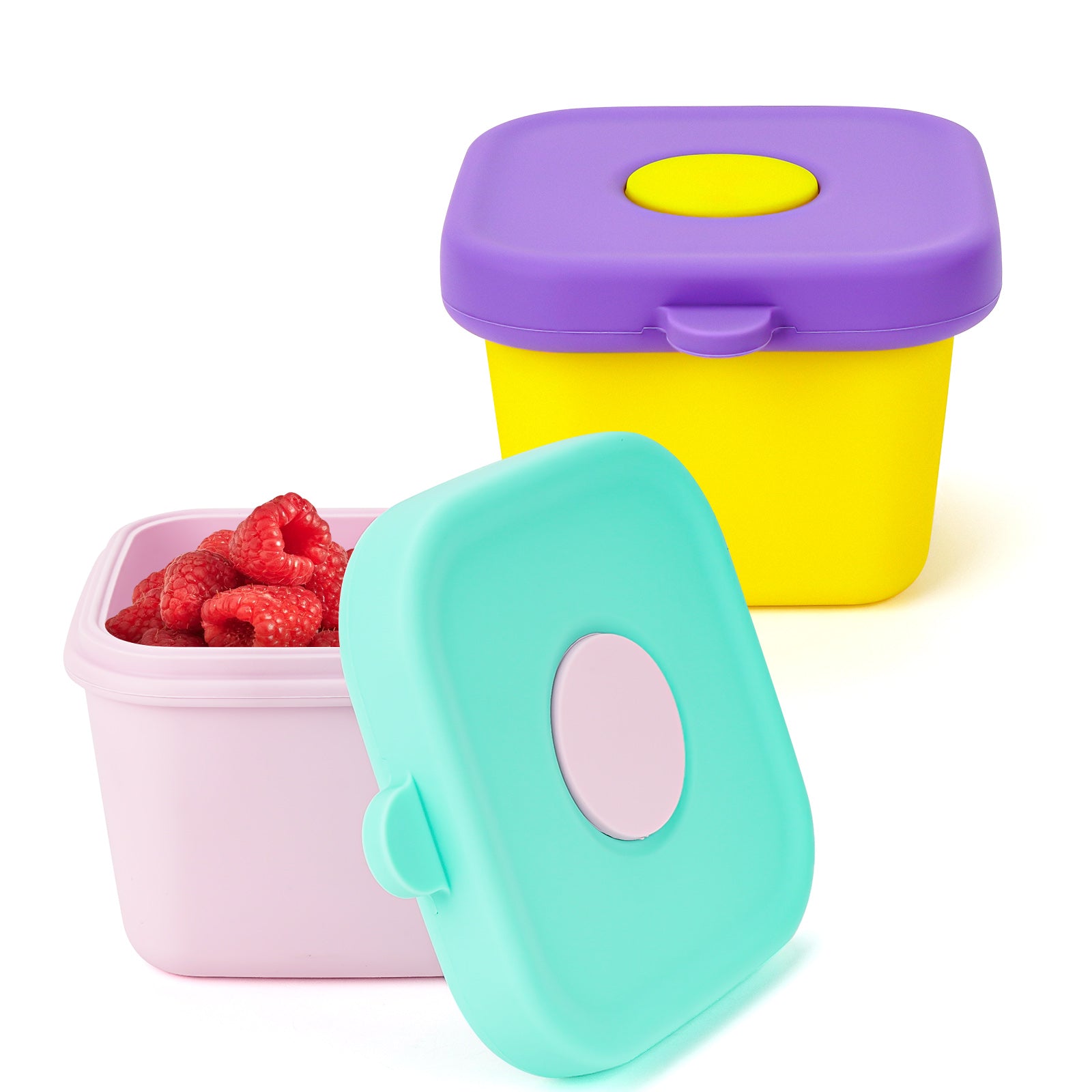 Linkidea 2 Pack Silicone Snack Container to Go with Lid, 150ML Square Small Containers for Travel, Fruit Cereals Container for Lunch (Yellow & Pink)