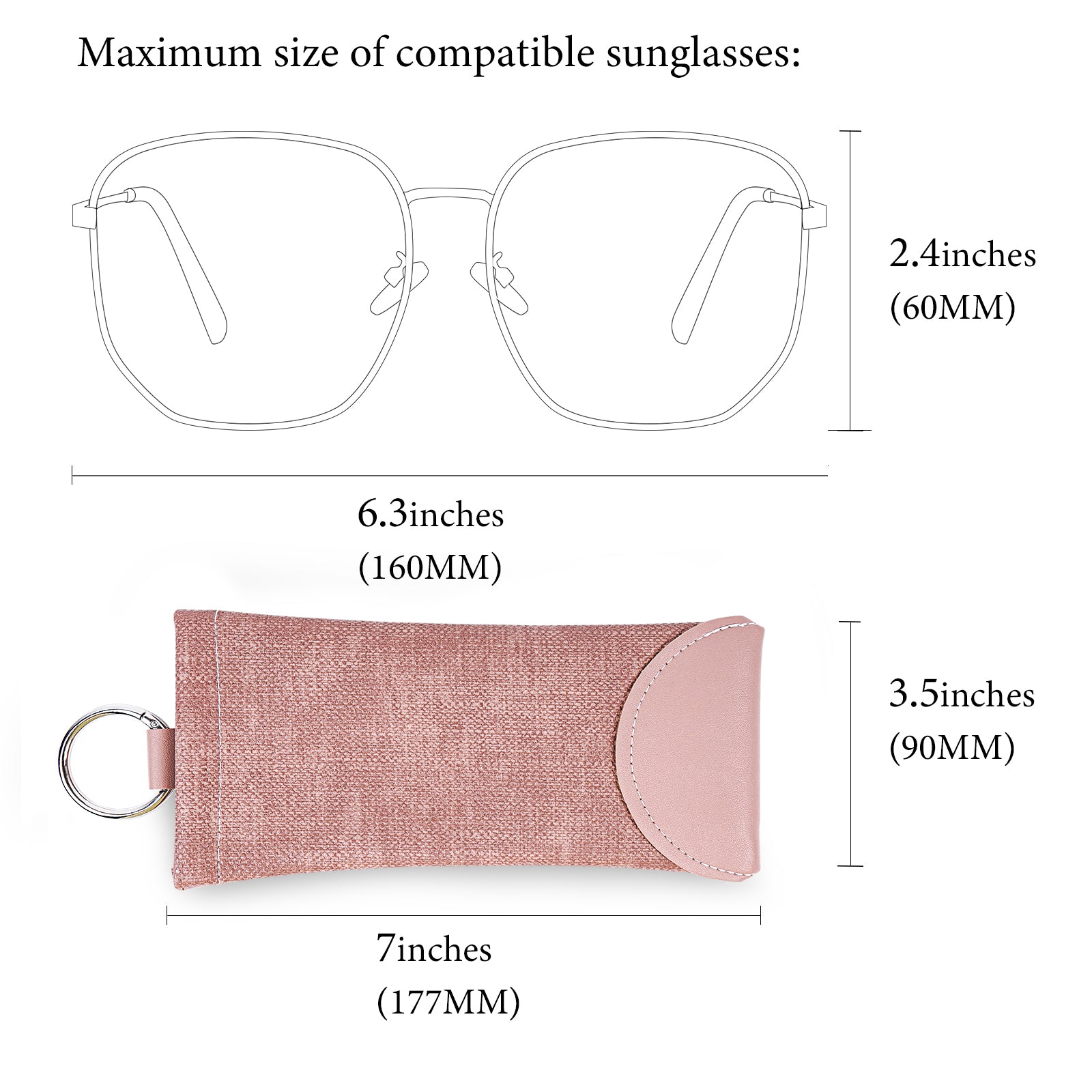 Linkidea Oversized Sunglasses Pouch, Large Frame Glasses Pouch for Sunglass, Eyeglasses Travel Bag Compatible with Rayban Aviator Titanium/Caravan Reverse/Various Brand Models (Pink)