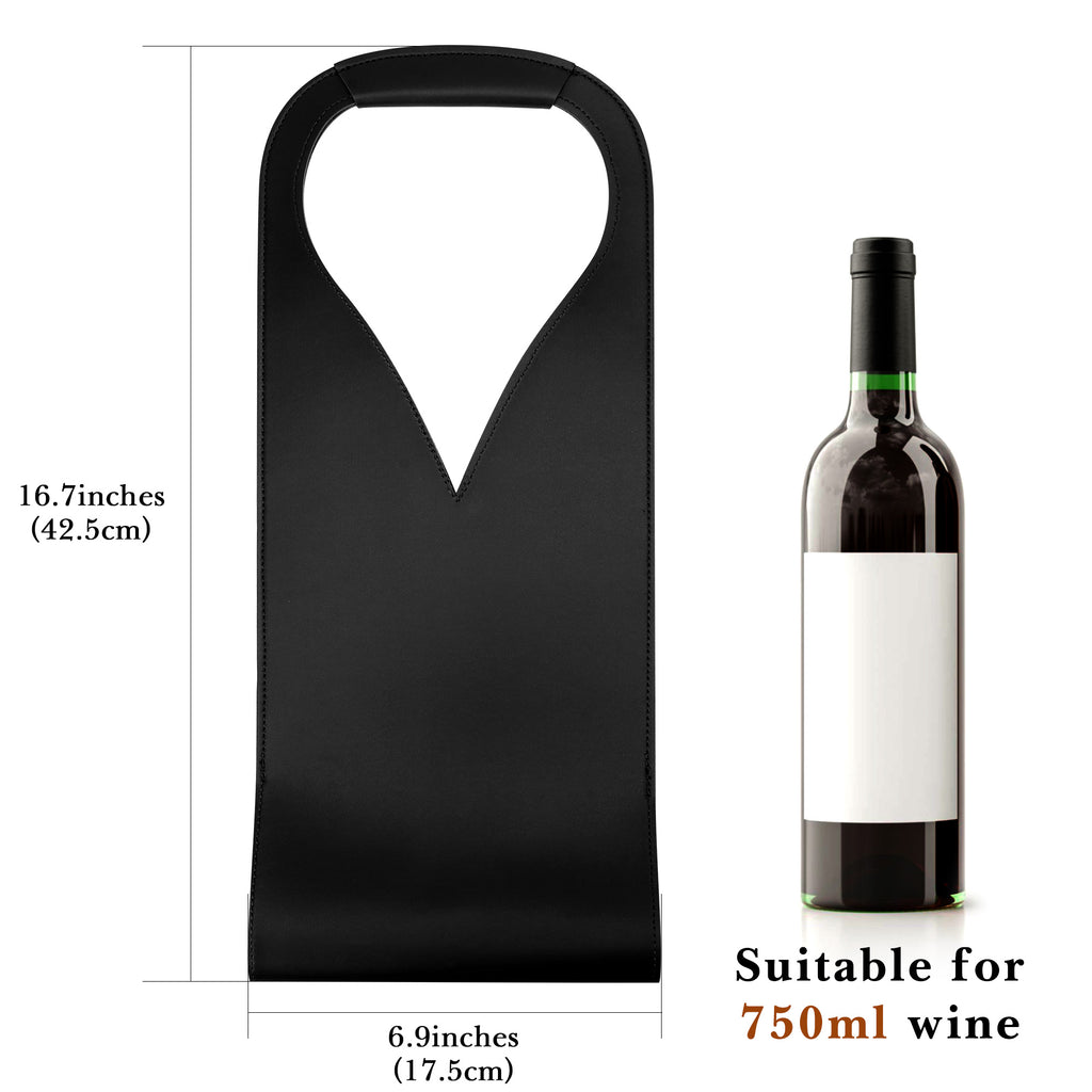 Linkidea Vegan Leather Wine Bottle Bags, 16.7" x 6.9" Wine Tote Bags for Gifts, Luxury Gift Bags for 750ml Wine Bottles, Fits Christmas Use (Black)