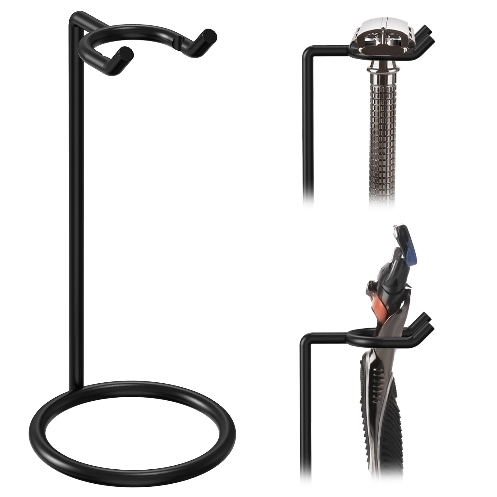 Linkidea Stainless Steel Safety Razor Stand, Men's Travel Shaving Razor Holder, Compatible with Gillette Fusion 5 Long Handle Safety Razor (Black)