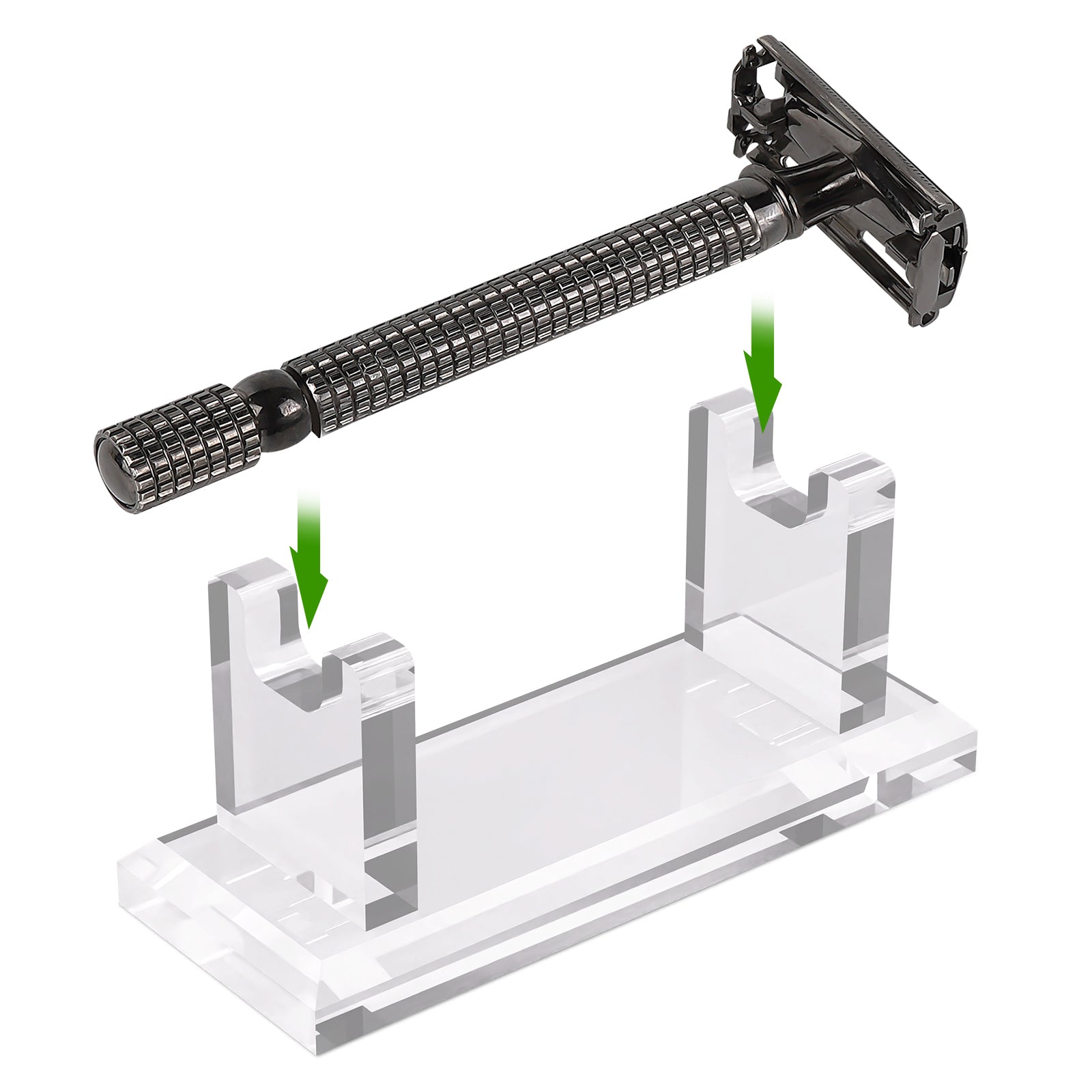 Linkidea Acrylic Men's Razor Stand Holder, Stable Storage Bracket Bathroom Countertop Organizer, Easy Clean, Compatible with Viking Blade Chief, MK-23C, Shaving Revolution (Clear)
