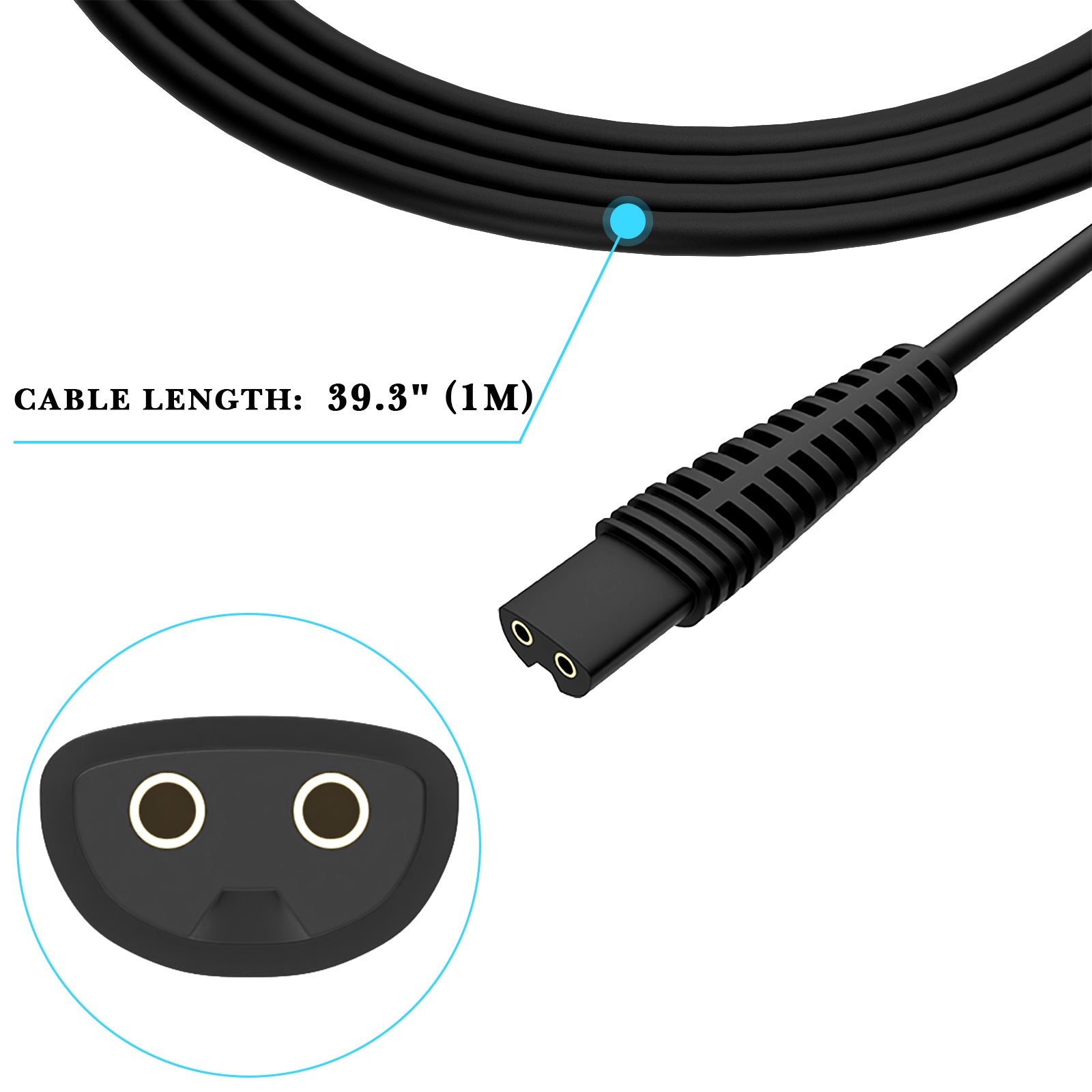 Linkidea 5V Shaver Charger Cord Compatible with Braun Series 1, 3, 5, 7, 9, Replacement USB Adapter Cable, Electric Razor Data Cable (Black)