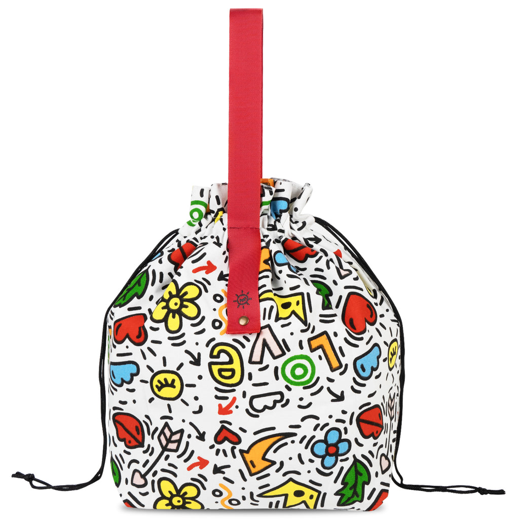 Linkidea Cute Lunch Bag, Drawstring Lunch Bag with Handle, Women Lunch Bags for Work Picnics Ourdoor Travel, Compatible with Bentogo, LunchBots, EasyLunchboxes (White)