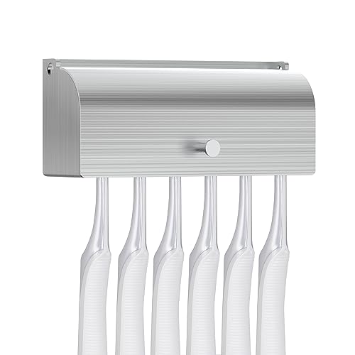 Linkidea Wall Mount Toothbrush Holder with Cover for Bathroom, Shower, Stainless Steel Self Adhesive Wallmount Tooth Brush Hanger