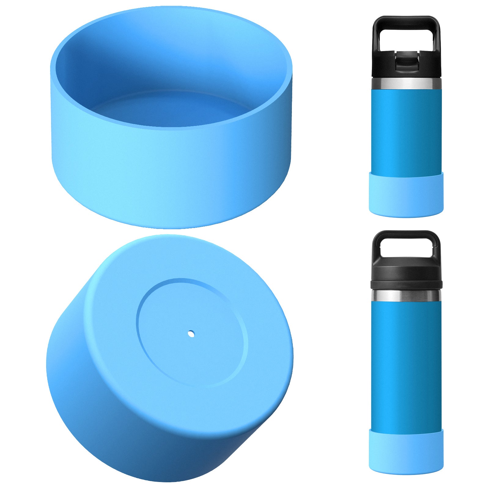 Linkidea Water Bottle Boot Compatible with YETI Rambler Jr. Kids 12oz, Rambler 12oz/18oz, Yonder 20oz/25oz, Silicone Anti-Slip Bottle Bottom Sleeve Bumper Protector (Blue / 2 Pack)