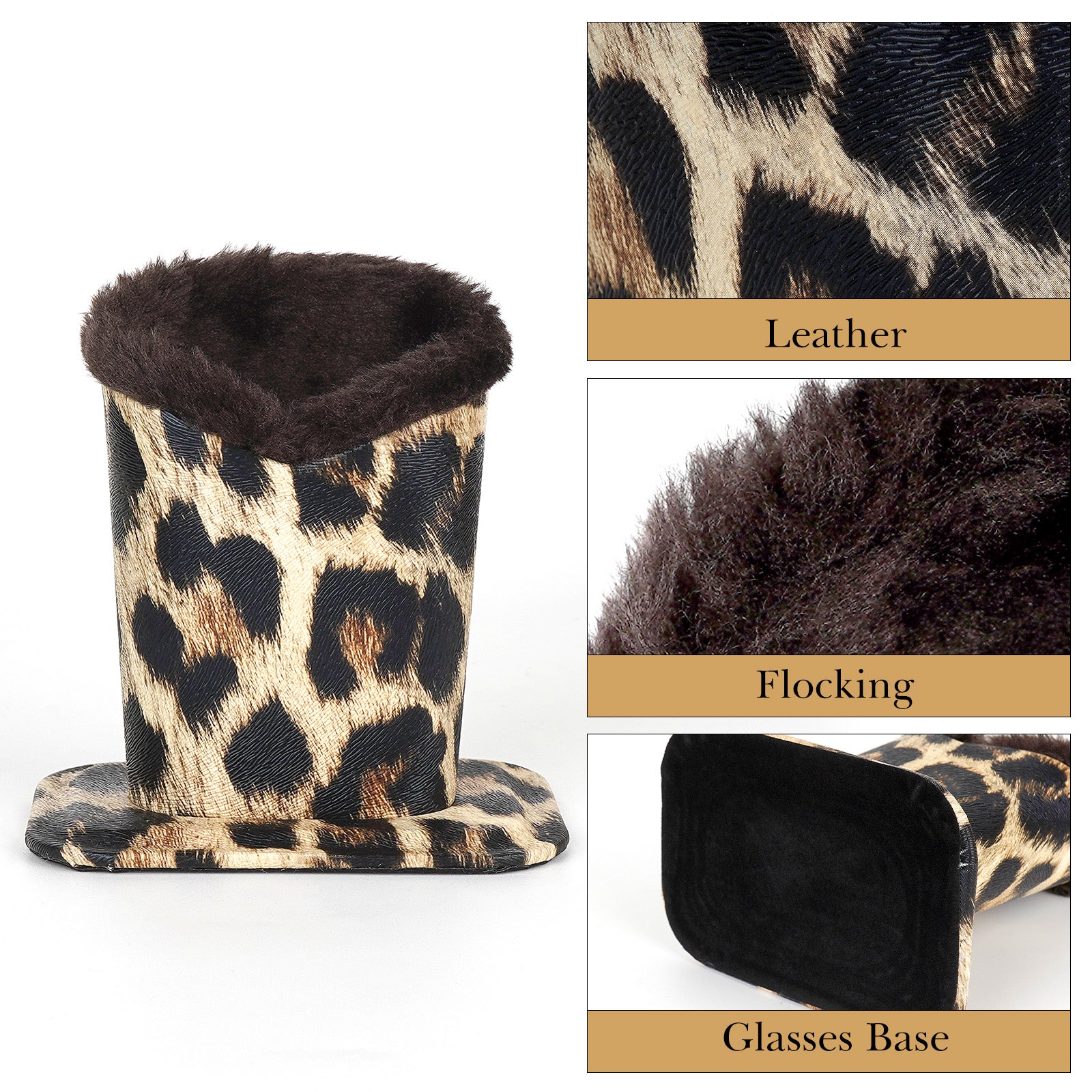 Sunglasses Desk Holder Stand, 2 Pack Plush Lined Oversized Eyewear Display Storage Compatible with Gucci GG0876S GG0875S VERSACE VE4395 VE2230B (Leopard)