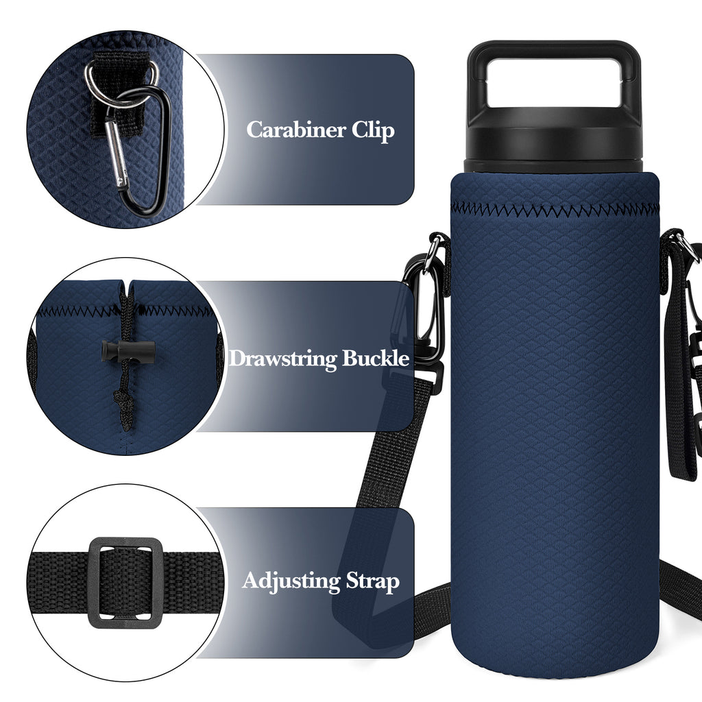 Linkidea Neoprene Water Bottle Carrier with Strap Compatible with YETI Rambler Bottle 18oz/26oz, Yonder 25oz, Insulated Waterbottle Sling Bag with Shoulder Strap, Navy Blue