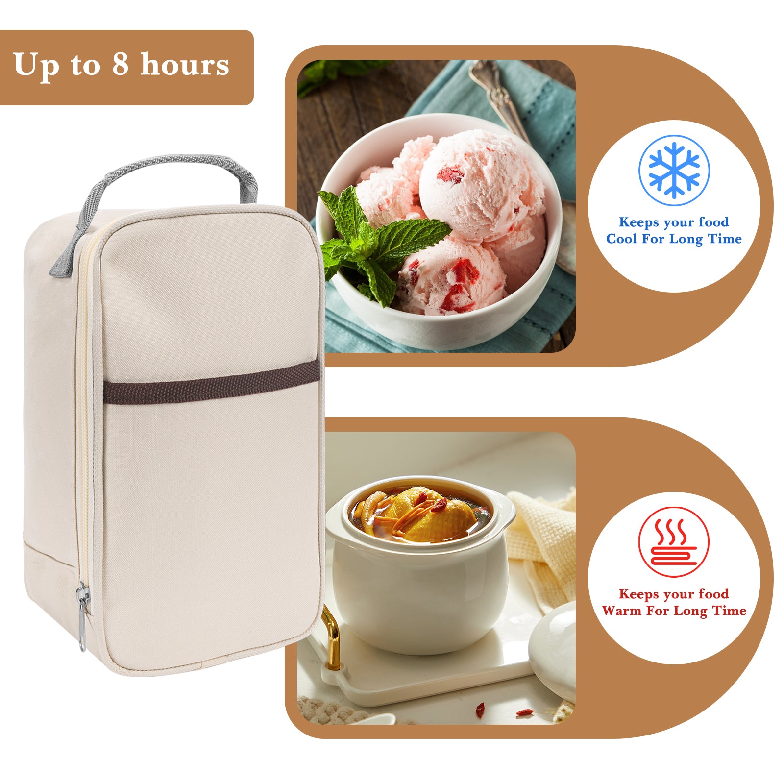 Linkidea Food Jar Insulated Bag, Tote Bag with Pocket Portable Jar Bag for Office Work Outdoor Picnic, Compatible with THERMOS 24 oz lazycozy, Bidakid (Beige)