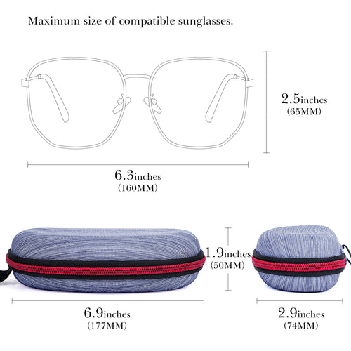 Extra Large Hard Shell Sunglasses Case, Oversized Sun Glasses Storage Bag Pouch Organizer Compatible with Rayban RB3025 RB3717 Gucci GG0595S TOM FORD FT0783 FT1013 (XXL, Blue)